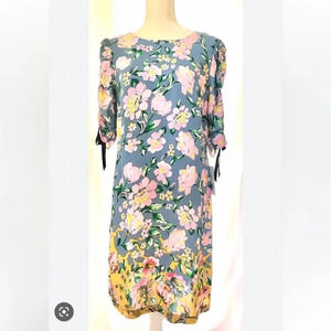 Donna Morgan Women's Floral Dusty Blue Pink Shift Dress Gathered Sleeve …​